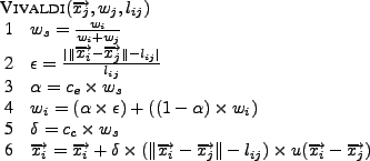\begin{figure}\begin{center}
\begin{algorithm}{Vivaldi}{\overrightarrow{x_{j}}, ...
...tarrow{x_{i}}-\overrightarrow{x_{j}})
\end{algorithm}
\end{center}
\end{figure}